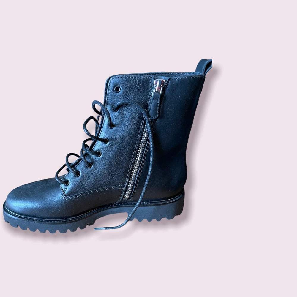 Combat style black leather boots